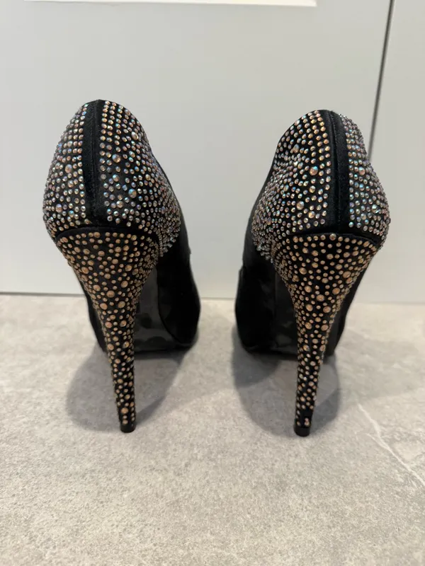 Steve Madden Black Satin Peep-Toe Platform Pumps - Image 3
