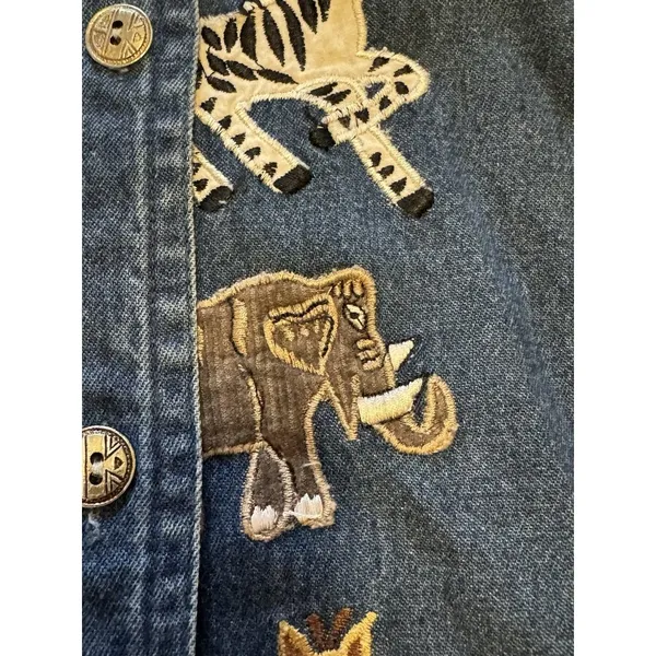 Keren Hart Denim Shirt Women‎ Size Small Embroidered Long Sleeve Safari Read - Image 4