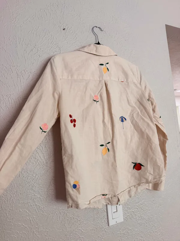 Sézane x Pangea Tomboy Shirt Fruit Floral Embroidered Ecru Linen Button down - Image 16