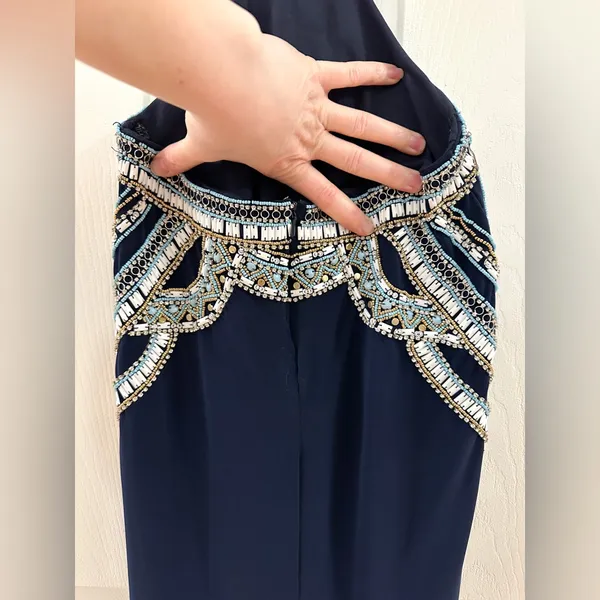 Sherri Hill 50297 Beaded Top Cutout Mermaid Formal Prom Gown Navy Blue Sz 4 - Image 12