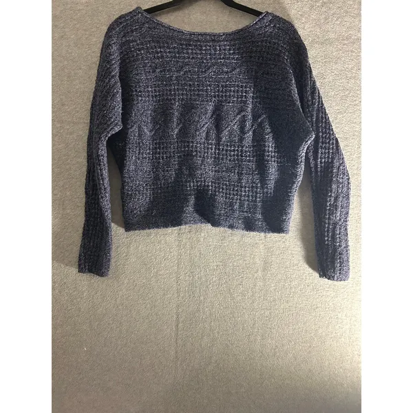Abercrombie & Fitch‎ Womens Small Cropped Cable Knit Sweater Navy Blue Marled S - Image 4