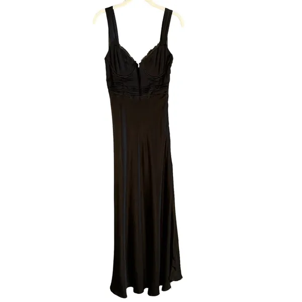 Astr Aeris Satin Lace Trim Maxi Dress Black Size Small Bustier Corset Whimsigoth - Image 3