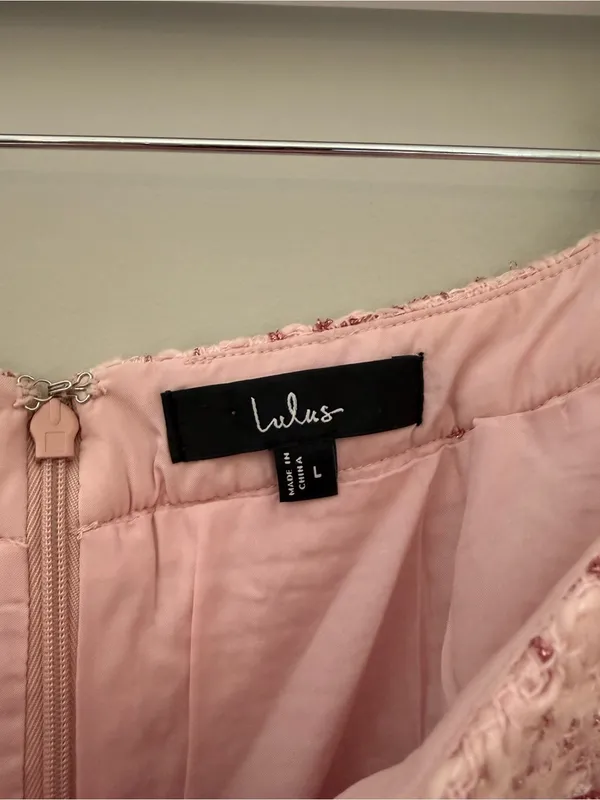 Lulus Charmed Perfection Pink Tweed Sequin Pearl Mini Skirt Large - Image 7