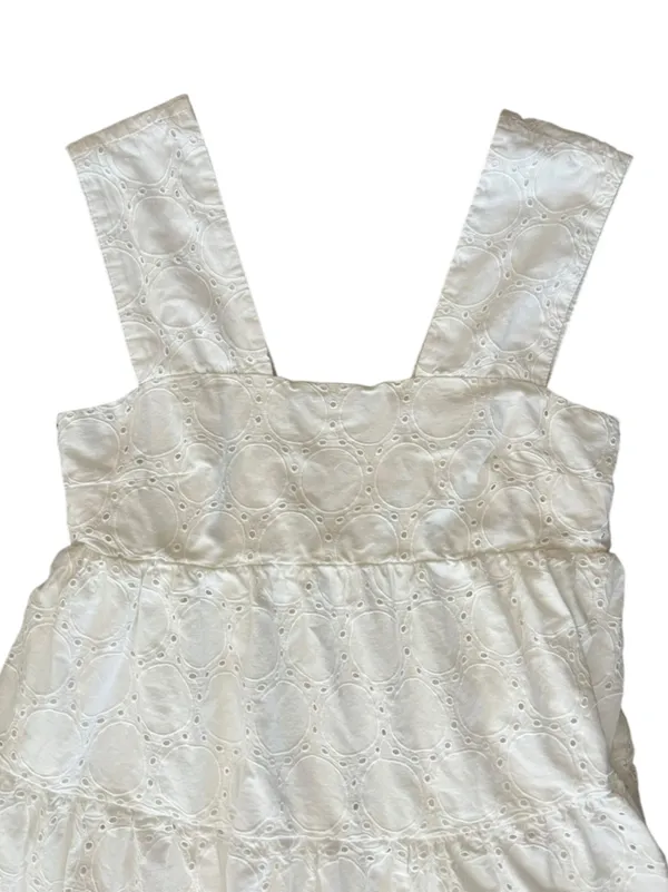 By Anthropologie Women’s Square Neck Eyelet White Lace Tiered Midi Dress Sz XXS - Image 3