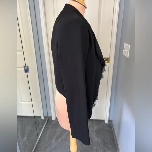 Anthropologie Elevenses Black Crop Eyelash Trim‎ Blazer Jacket - Image 3