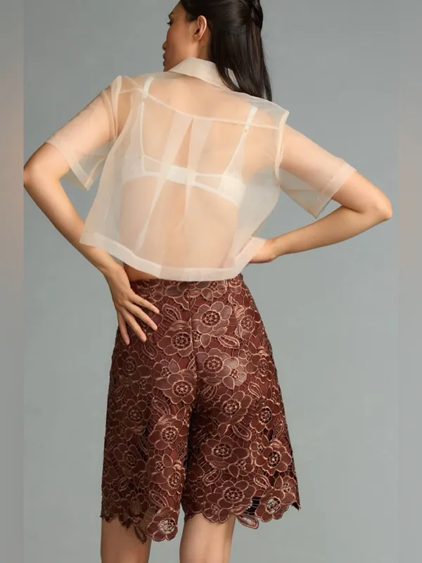 By Anthropologie | Floral Faux Leather Shorts, size US2 - Image 3