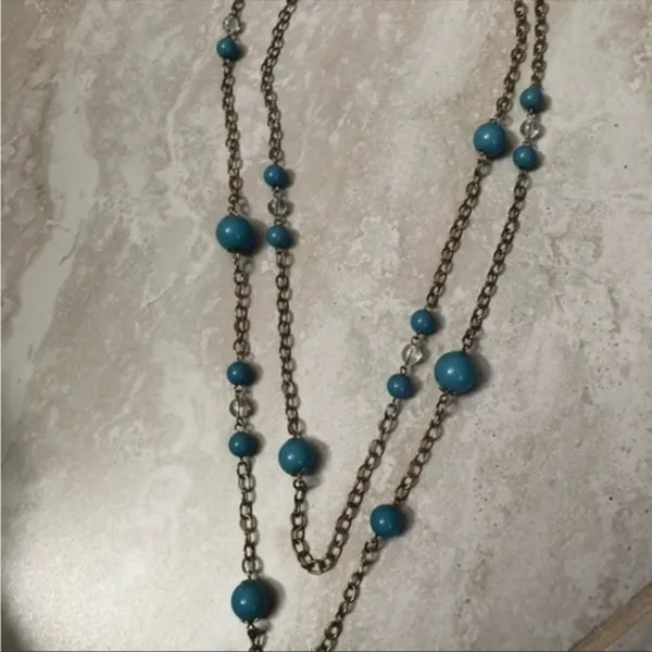 Long Turquoise Double Layer Necklace - Image 3