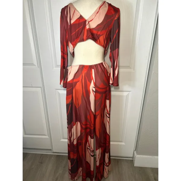 NWT Anthropologie Hutch Cutout Bold Floral Wide Leg‎ Cutout Tie Front Jumpsuit - Image 6