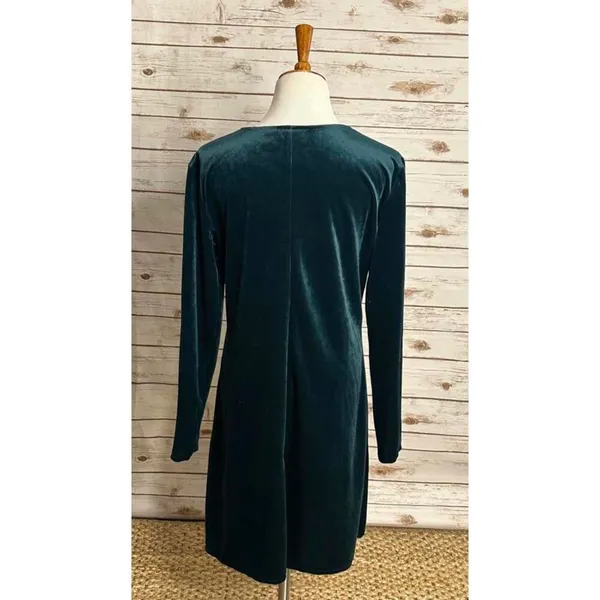 Vintage Spiegel long sleeve jewel-toned green velvet A-line dress Size 12 - Image 5