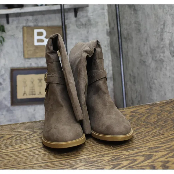 NEW Style & Co. Womens Uticaa Belt Heel Boots Dark Taupe Microsuede Brown 7M - Image 8