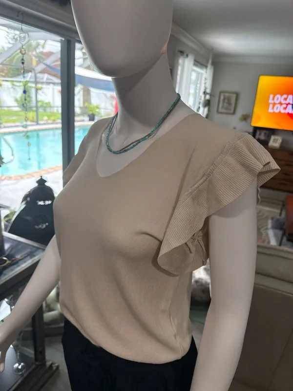 Loft Ruffle Flutter Sleeve V-Neck Knit Top - Image 2