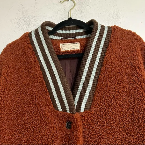 Free People Sweet Varsity Cardigan Teddy Fleece Jacket Size Medium - Image 6