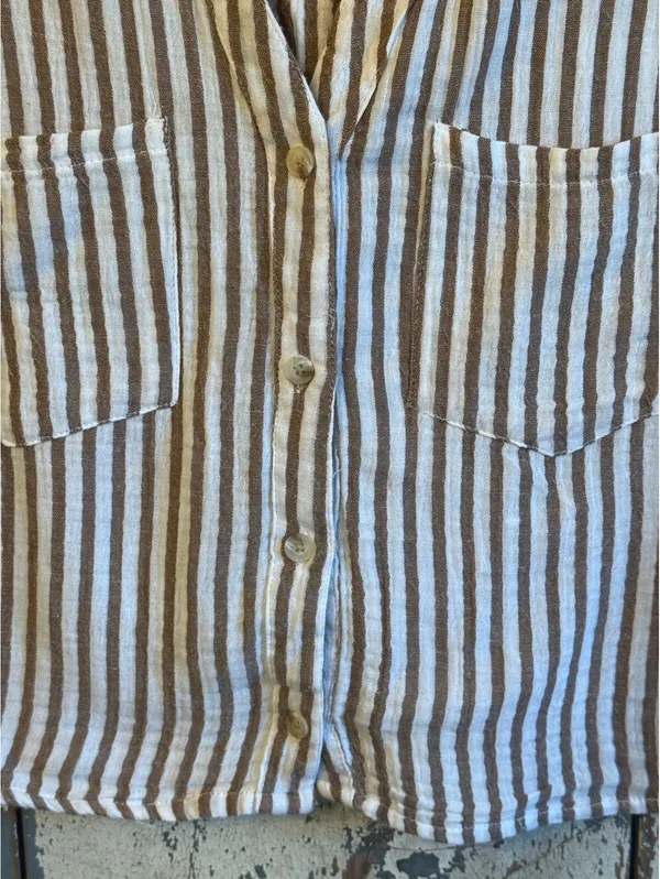 Love Notes Women's cotton gauze button down blouse, size Large brown stripes - Image 2