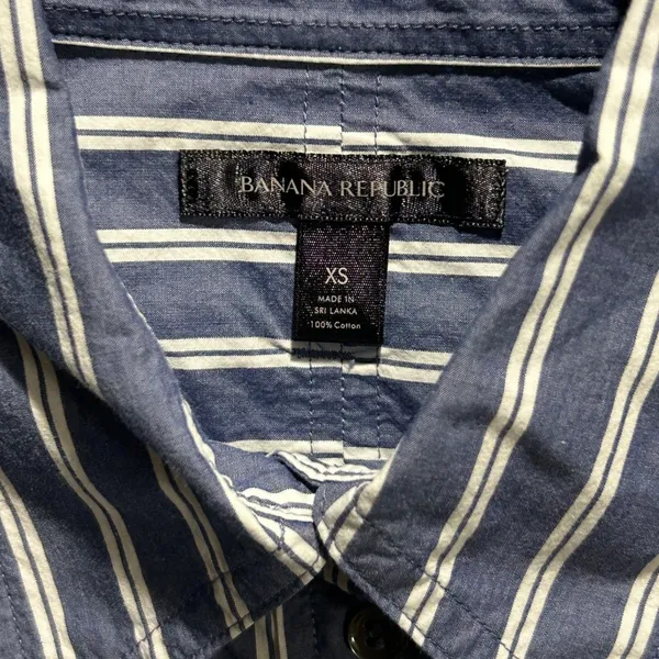 Banana Republic Blue White Striped Cropped Button-Up Shirt XS Cotton Long Sleeve - Image 2