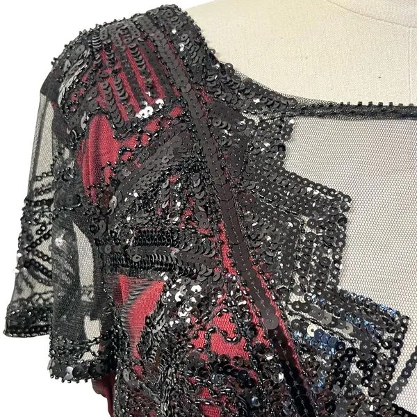 Womens Whimsigoth Dark Fairy Sequin Mesh Dress Size L Black Red Y2K 20s HOCO - Image 3