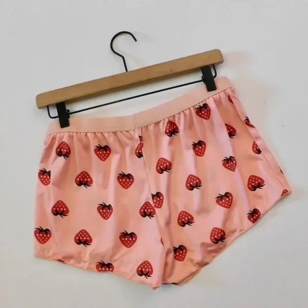 NEW!! STRAWBERRY Print Red Pink Cropped Loungewear Two Piece Set X-Large - Image 8