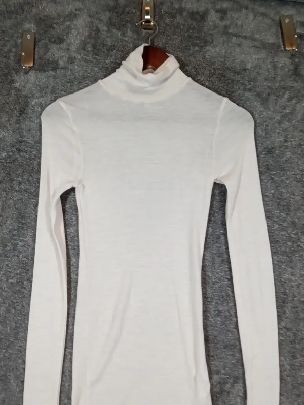 COS White Ribbed Turtleneck Long Sleeve Top Wool Baselayer Neutral Layering SM - Image 4