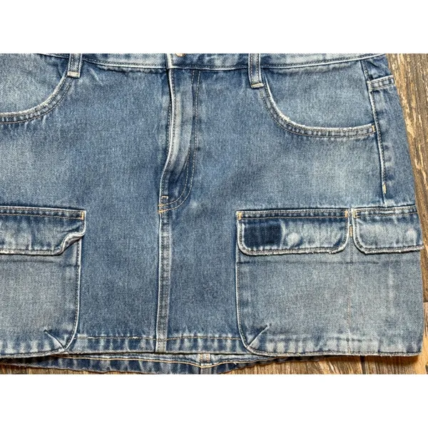 Zara Blue Denim Cargo Micro Mini Skirt Utility Pocket‎ Size Large Festival Y2K - Image 3