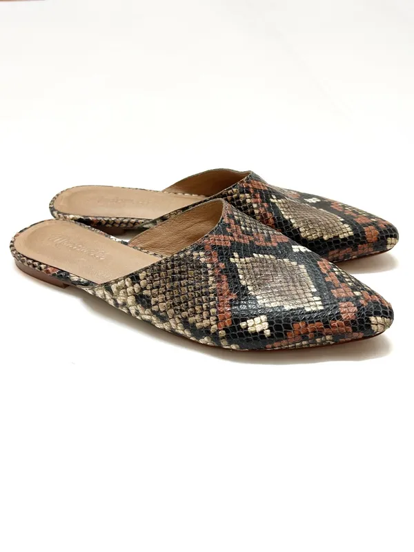 Madewell leather embossed snake print pointed toe slip on Remi mules Size 8 - Image 2