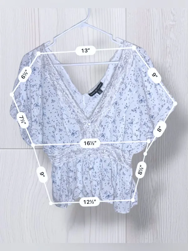 ALMOST FAMOUS Cottagecore Floral Flutter Sleeve Lace Crochet Empire Waist Blouse - Image 7