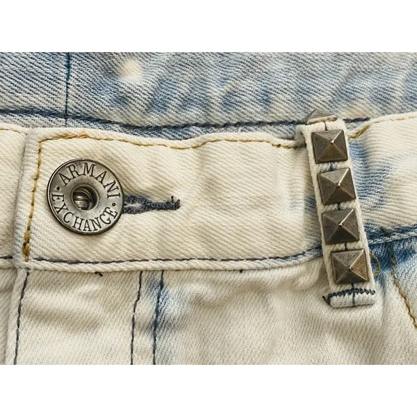 Y2K Armani Exchange Studded Denim Shorts Distressed Acid Wash Grunge Size 12 - Image 10