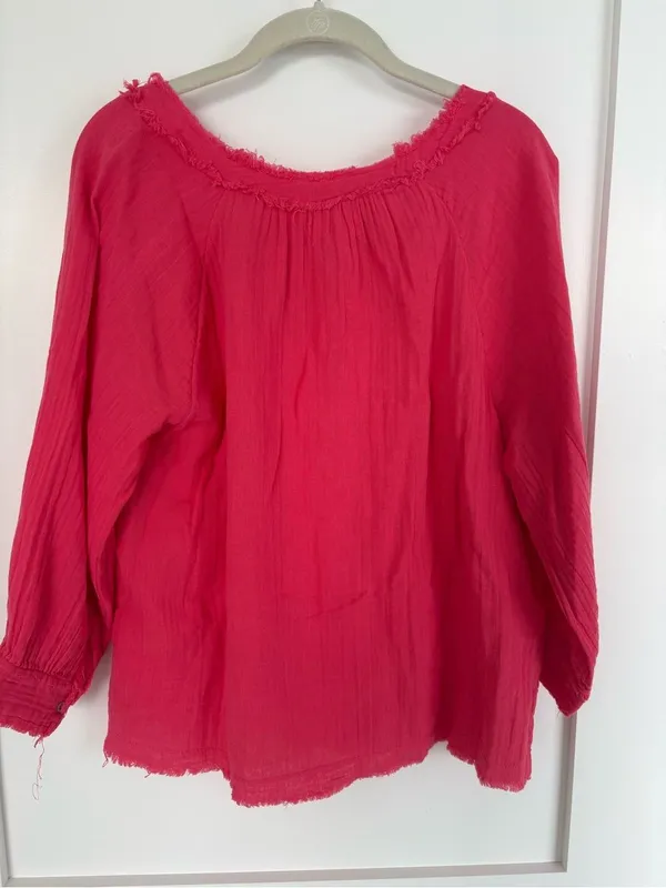 Natural Life pink cotton gauze peasant boho blouse 3/4 sleeve size L - Image 6