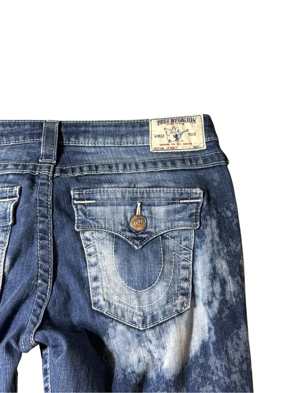 True Religion Skinny Flap Jeans Womens 31 Blue Acid Washed Custom - Image 3