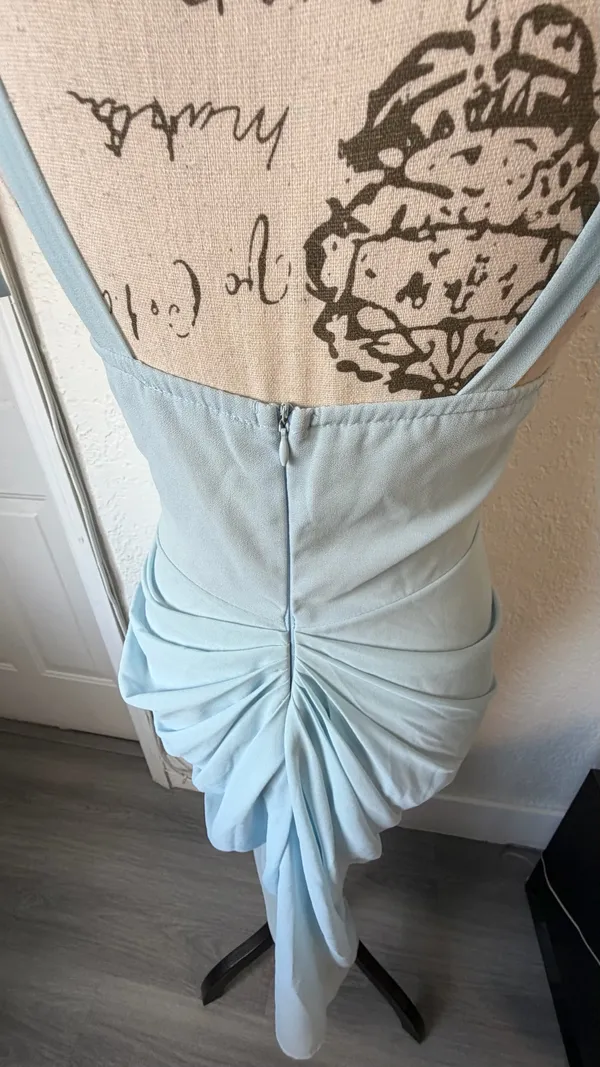 Pretty Little Thing Baby Blue Ruched Midi Dress | Romantic Wedding Guest Dress (US 2) - Image 6