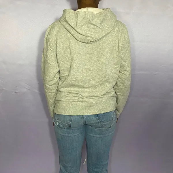 Gap heather grey hoodie Tagged women’s Large L fits a bit smaller classic logo at the front chest area in scarlet red and navy blue. It has a nice kangaroo pouch at the front Measurements: Length: 22” Bust: 44” Waist: 40” Hip: 38” Sleeve: 28” - Image 2