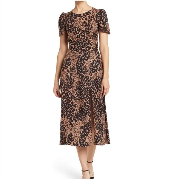 AFRM Jamie Print Open Back Short Sleeve Dress, Brown/Black Animal, Small, NWT‎ - Image 5