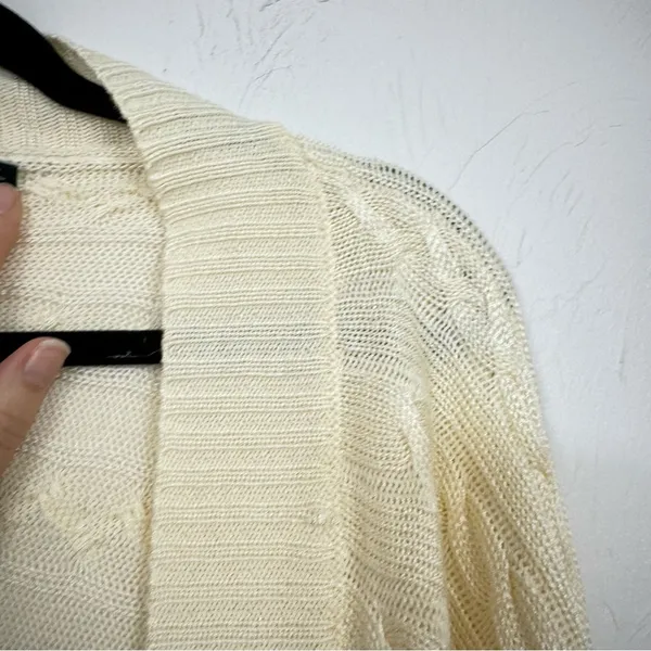 Lauren Ralph Lauren Cream Cable Knit Cardigan Sweater Womens M Duster Preppy - Image 3