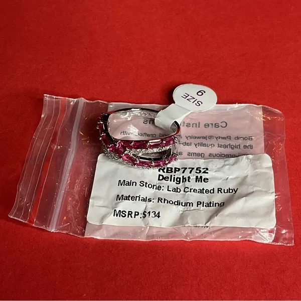Bomb Party RBP7752 “Delight Me” Lab Created Ruby on Rhodium Size 9 Ring NWT - Image 5