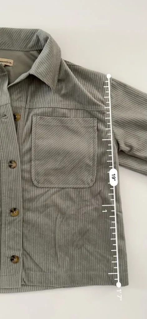 Democracy Women's Fall Soft Corduroy Cropped Jacket Lapel Collar Gray Green Tone Button-Up - Image 8