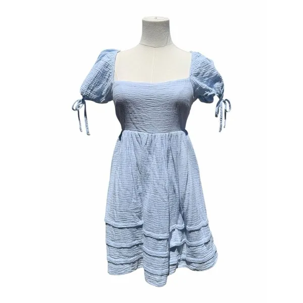 Hello Molly Sky Blue Mini Dress Size 4 Puff Sleeve Open Back Cottagecore - Image 2