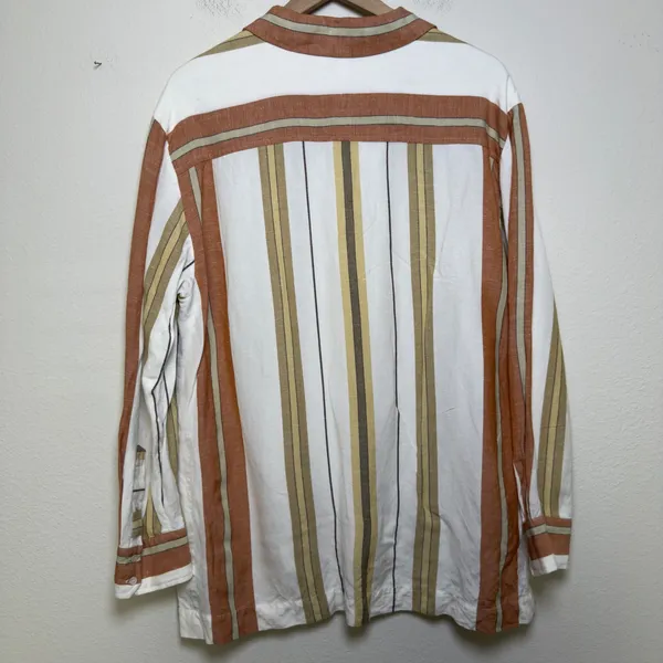 Shona Joy Women Suzana‎ Linen Button Front Tunic Shirt Medium Striped Resort - Image 11