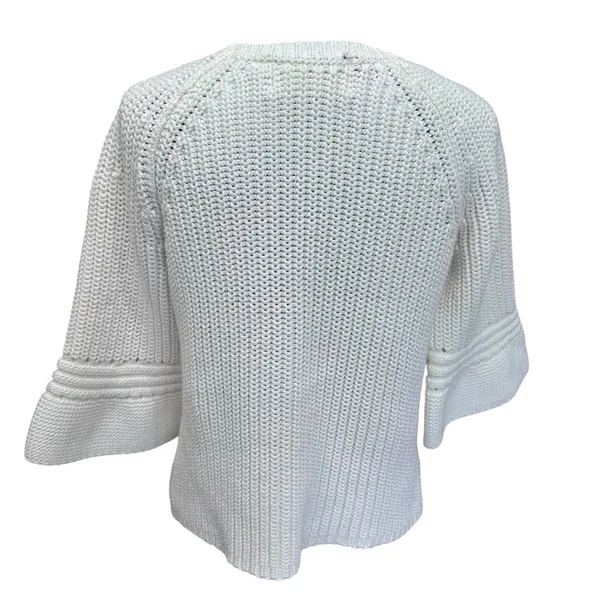Anthropologie‎ Sweater Women's Small Rosie Neira White Cotton Knit Bell Sleeves - Image 5