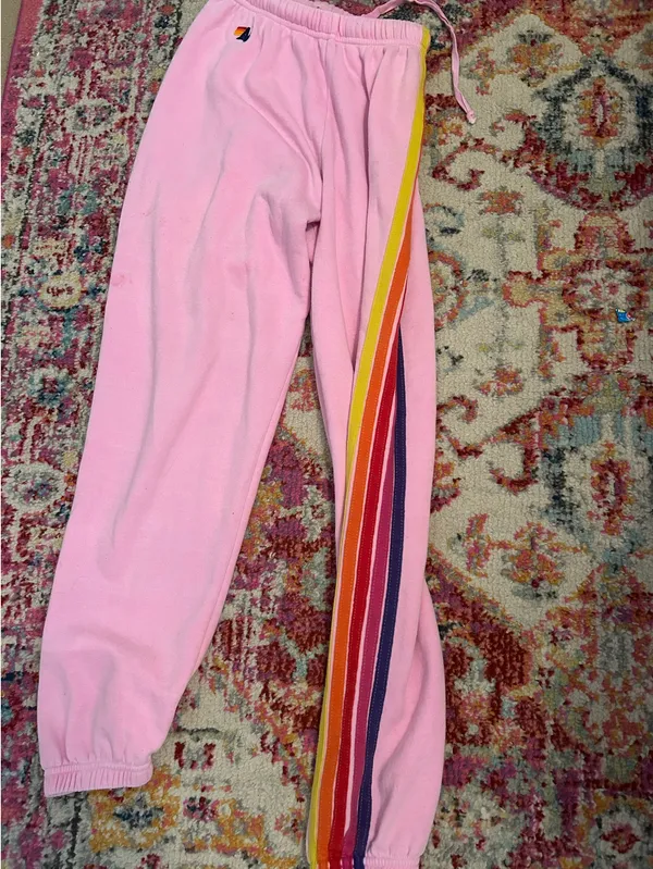 Aviator Nation Sweatpants 5 Stripe Pink Neon - Image 3