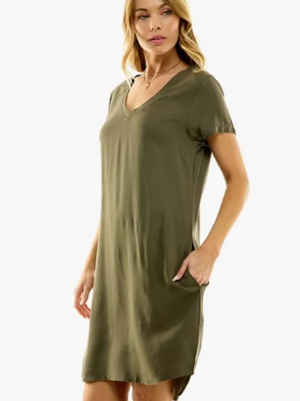 NWT Casual Olive Shirt Dress Women's Relaxed Fit Dress with Pockets Olive Medium - Image 2