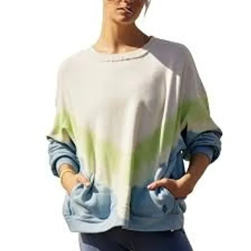 Free‎ People Sweatshirt Size L Key Lime Combo Movement Dip Dye Chevron Pullover - Image 3