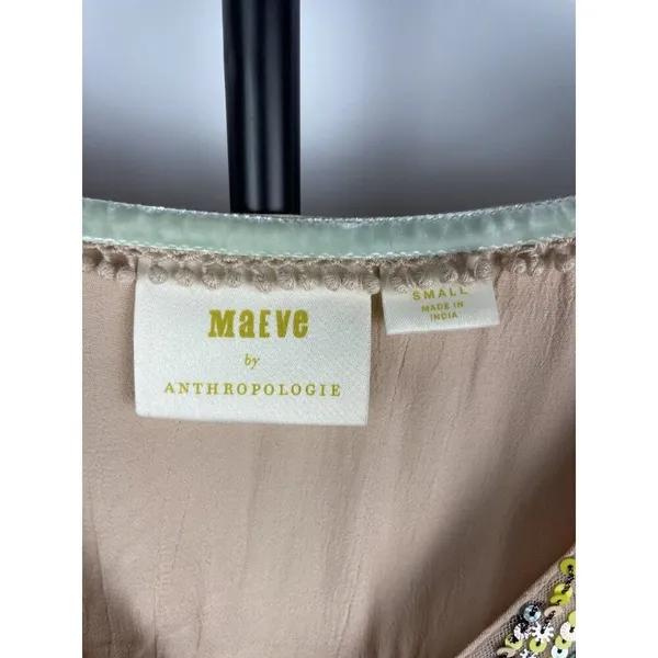 Maeve Anthropologie Cream Kristie Long Balloon Sleeve Sequin‎ Peasant Blouse S - Image 7