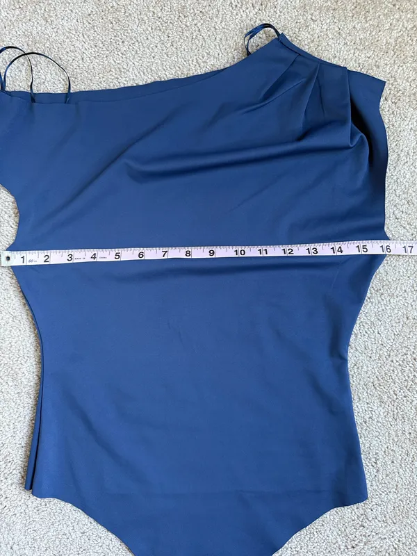 Iris Denim Blue Asymmetrical Bodysuit.  Size Medium - Image 5