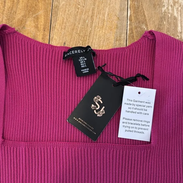 Sincerely Jules Square Neck Ribbed Pink Top Large NWT - Image 2