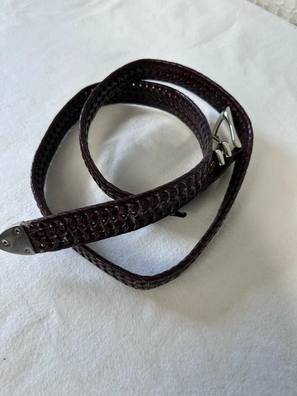 Perry Ellis Portfolio Belt Mens 40 Brown Braided Leather Silver Buckle Preppy - Image 3