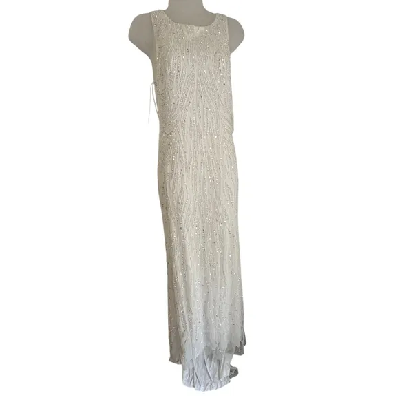Lulus Glamourous Ever After White Sequin Beaded Backless Maxi Dress Medium Bride - Image 3