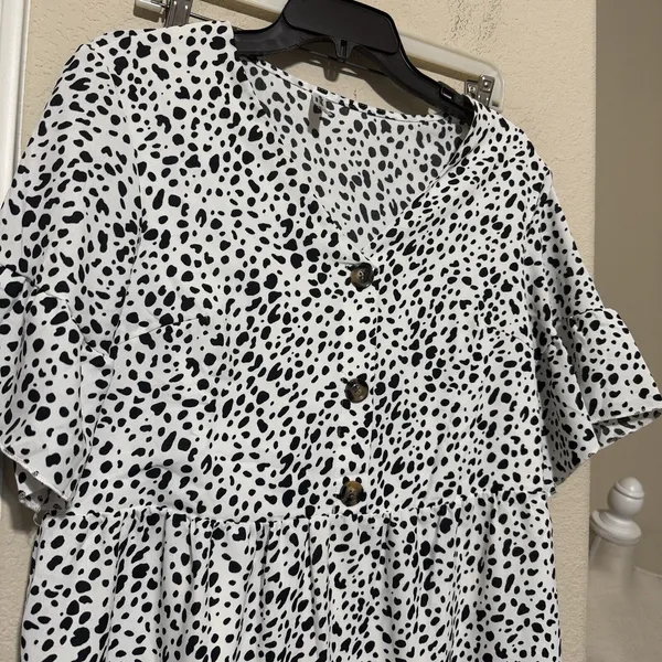 Dalmatian Tiered Polka Dot Mini Dress Spotted Black White Sz Small Spring Fun‎ - Image 4