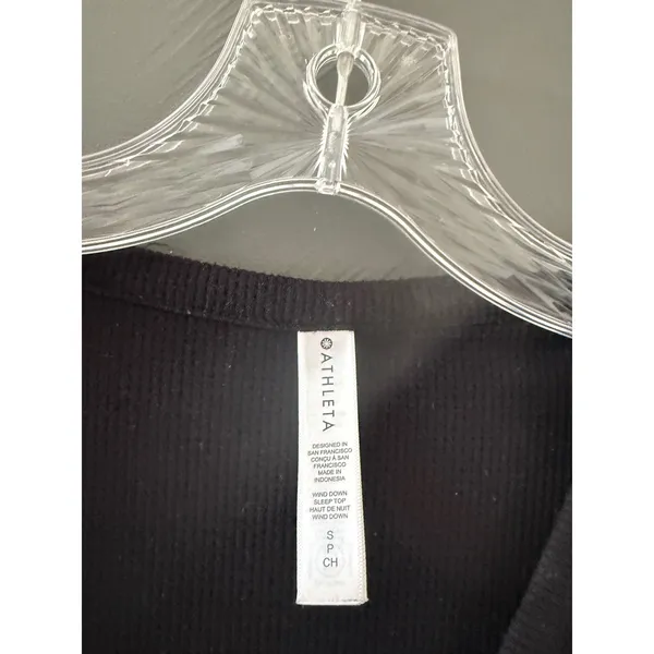 Athleta Wind Down Sleep Top Womens Small Black‎ Waffle Knit Henley Long Sleeve - Image 7