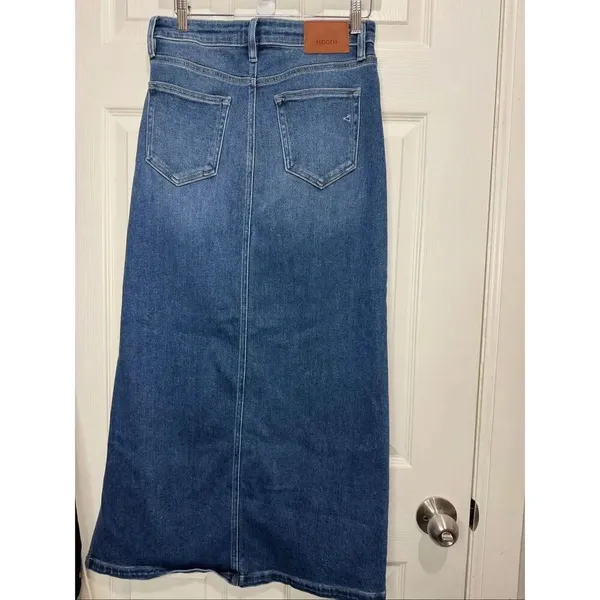 Hidden side slit midi denim skirt Medium Blue - Image 3
