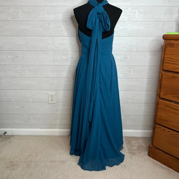 Teal Chiffon Halter High Low Bridesmaid Formal Dress Sz 5 - Image 6
