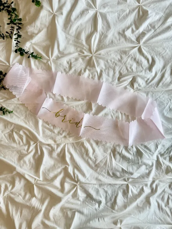 NWT Light Pink Scalloped "Bride" Sash – Gold Script Lettering - Image 3