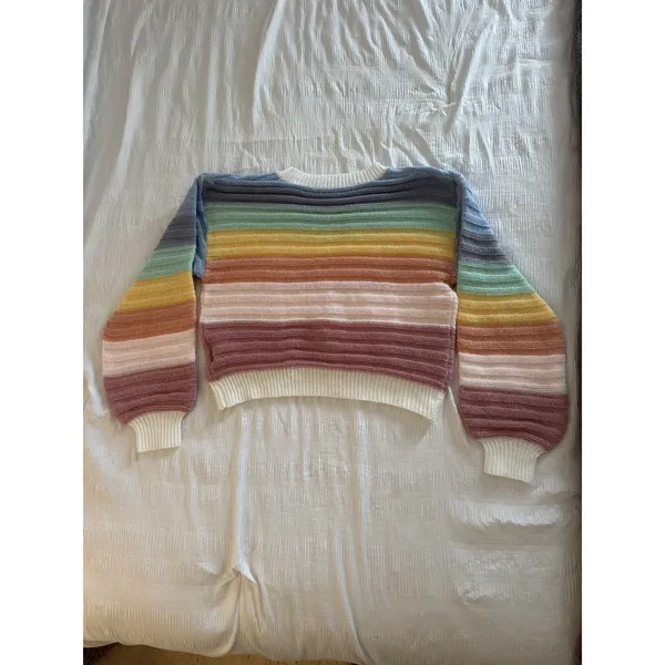 Rainbow Sweater Striped Knit Unity Colorblock Drop Shoulder Nostalgia Pride - Image 4